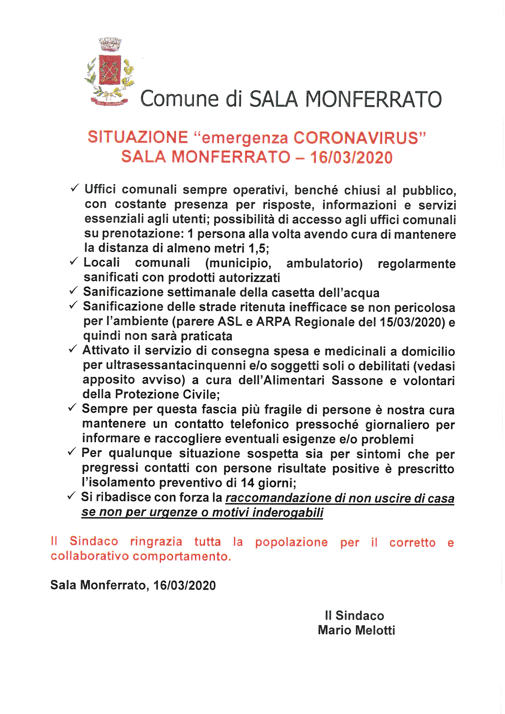 Situazione emergenza - 16/03/2020 
